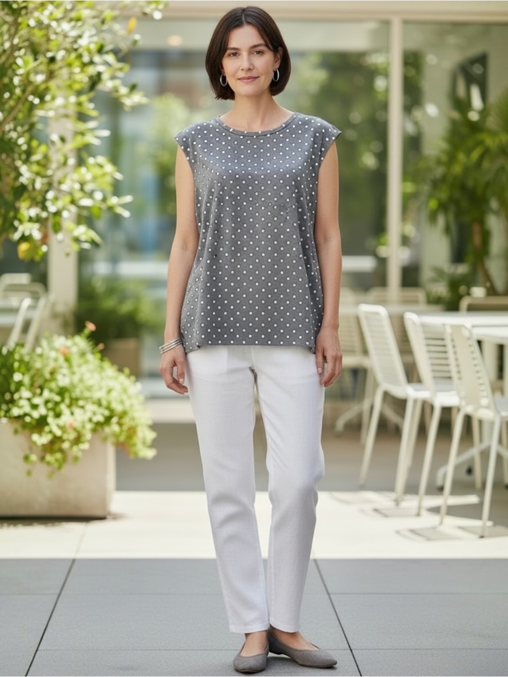 Merona Gray Sleeveless Starburst Print High-Low Blouse Sz Large
